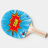 Raquette De Ping Pong Explosion comique d'étoiles de bleu et de rouge (Côté)