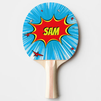 Raquette De Ping Pong Explosion comique d'étoiles de bleu et de rouge
