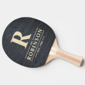 Raquette De Ping Pong Famille de pierre de granit foncé Nom & Initiale (Côté)