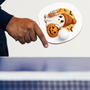 Raquette De Ping Pong Fantôme buvant un café glacé avec Halloween citrou
