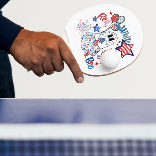 Raquette De Ping Pong Fantôme rouge blanc Boo patriotique Halloween du 4