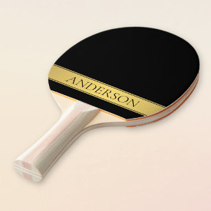 Raquette De Ping Pong Faux or élégant doré rayé et fond noir ou DIY