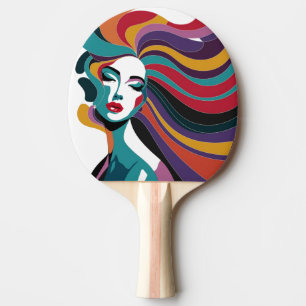 Raquette De Ping Pong Femme Abstraite colorée aux cheveux gonflables