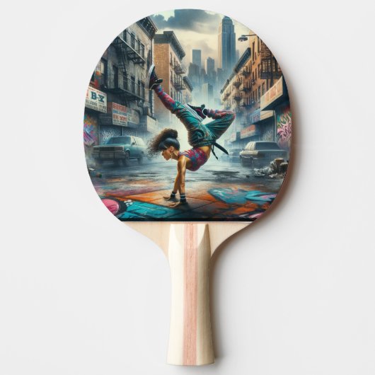 Raquette De Ping Pong Femmes en action de Breakdancer Silhouette de New (Devant)