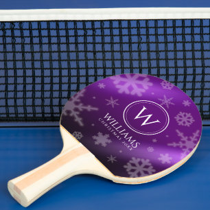 Raquette De Ping Pong Festif Violet Foil Snowflakes Nom du monogramme