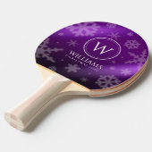 Raquette De Ping Pong Festif Violet Foil Snowflakes Nom du monogramme (Devant Angle)