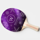 Raquette De Ping Pong Festif Violet Foil Snowflakes Nom du monogramme (Côté)