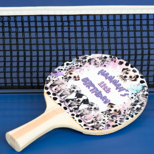 Raquette De Ping Pong Fête d'anniversaire en aquarelle violette pour chi