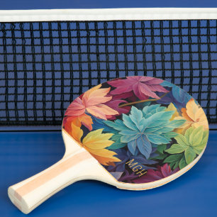 Raquette De Ping Pong Feuilles d'automne colorées Monogramme personnalis