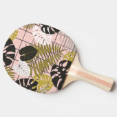 Raquette De Ping Pong Feuilles tropicaux, fleurs, motif peint à la main. (Côté)