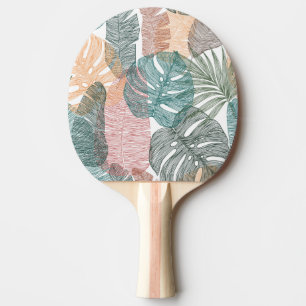 Raquette De Ping Pong Feuilles tropicaux : motif vintage à main.