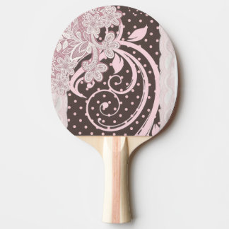 Raquette De Ping Pong Filigrane Floral Rose sur Tourbillons à Points
