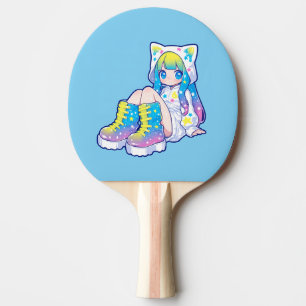 Raquette De Ping Pong Fille aux oreilles de chat étoile arc-en-ciel Kawa