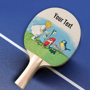 Raquette De Ping Pong Fille Pâques Lys Gnome Elfes Chantant Oiseau Panie
