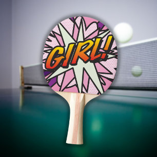 Raquette De Ping Pong Fille Rose Cool Bande Dessinée Moderne