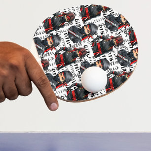 Raquette De Ping Pong Filles Ninja Anime avec motif de texte Design