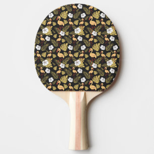 Raquette De Ping Pong Flamant rose continu motif fleurs jaune et blanc