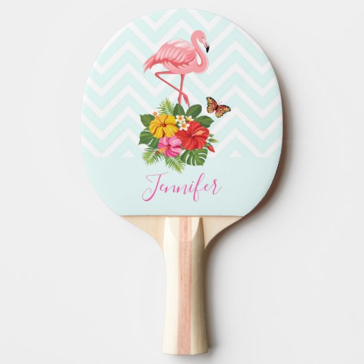 Raquette De Ping Pong Flamant rose rose & Hibiscus Tropical Fancy (Devant)