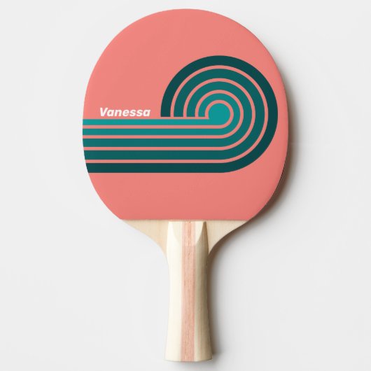 Raquette De Ping Pong Flamingo Aqua Curl Rayures avec Nom (Devant)