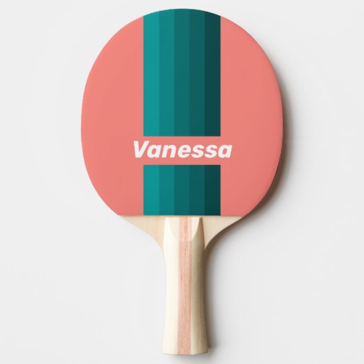 Raquette De Ping Pong Flamingo Aqua Rayures avec Nom (Devant)