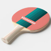Raquette De Ping Pong Flamingo Aqua Rayures avec Nom (Devant Angle)