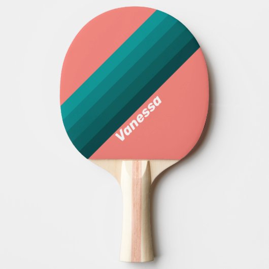 Raquette De Ping Pong Flamingo Rayures Aqua avec Nom (Devant)