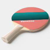 Raquette De Ping Pong Flamingo Rayures Aqua avec Nom (Devant Angle)