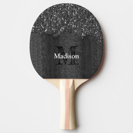 Raquette De Ping Pong Flamme blanc noir scintille bois rustique Monogram (Devant)