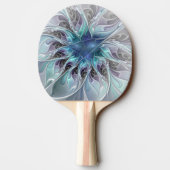 Raquette De Ping Pong Fleur Abstraite Fractale Moderne Avec Bleu (Dos)