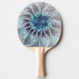 Raquette De Ping Pong Fleur Abstraite Fractale Moderne Avec Bleu