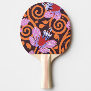Raquette De Ping Pong Fleur Art Déco tourbillonnante rose et orange vibr