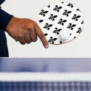 Raquette De Ping Pong Fleur de Lis Motif, Royal French, Noir sur Blanc