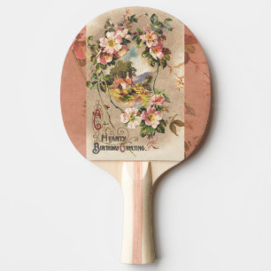 Raquette De Ping Pong Fleur de naissance victorienne de campagne vintage