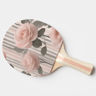 Raquette De Ping Pong Fleur de rose rose et rayures, aspect vintage