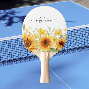 Raquette De Ping Pong Fleur jaune de tournesol floral botanique monogram