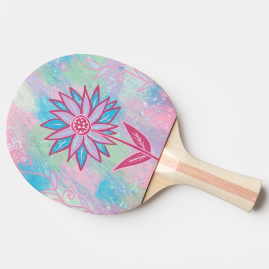Raquette De Ping Pong Fleur Pastel à main mignonne (Côté)