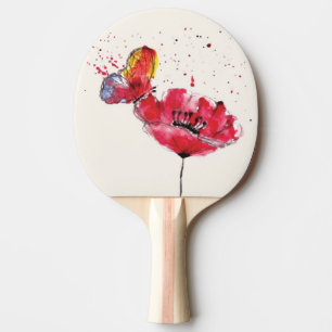 Raquette De Ping Pong Fleur peinte stylisée de pavot d'aquarelle