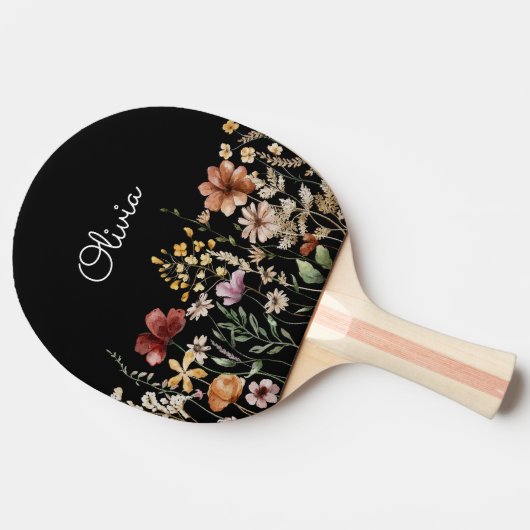 Raquette De Ping Pong Fleur sauvage d'aquarelle personnalisé Joli floral (Côté)