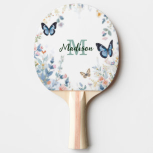 Raquette De Ping Pong fleur sauvage verte élégante Boho Monogramme en fl