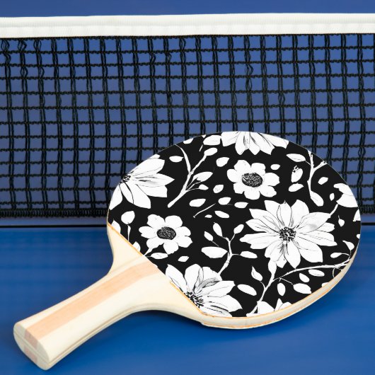 Raquette De Ping Pong Fleur simple noir et blanc Motif sans couture (Insitu)
