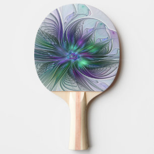 Raquette De Ping Pong Fleur vert violet Art Abstrait moderne Fractal