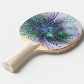 Raquette De Ping Pong Fleur vert violet Art Abstrait moderne Fractal (Devant Angle)