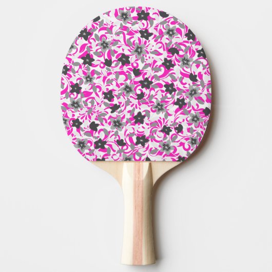 Raquette De Ping Pong Fleurs abstraites rose pâle et gris blanc (Devant)