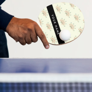 Raquette De Ping Pong Fleurs bleues et rouges, noires, votre nom
