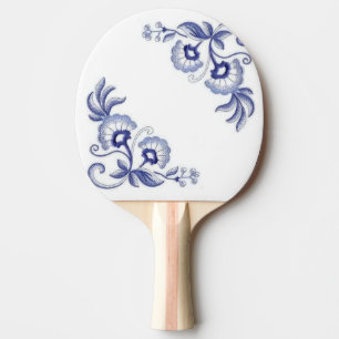 Raquette De Ping Pong fleurs chinoises bleu et blanc porcelaine bleu