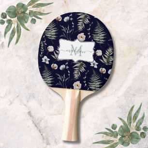 Raquette De Ping Pong Fleurs de monogramme et feuilles de fougère floral