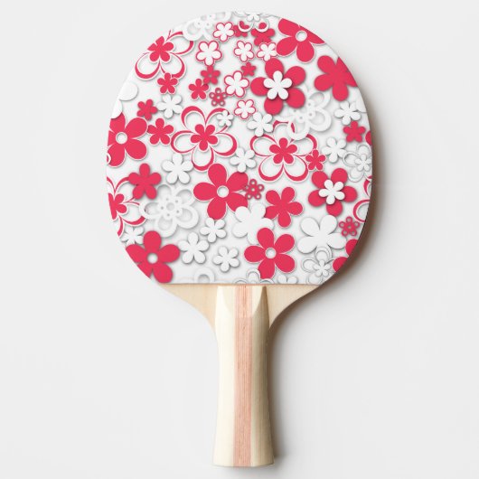 Raquette De Ping Pong Fleurs de papier rouge et blanc (Devant)