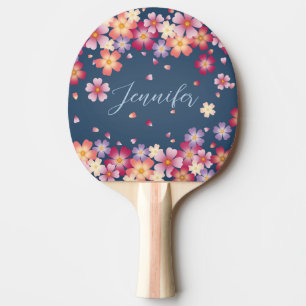 Raquette De Ping Pong Fleurs de prune et de cerise sur bleu crétois