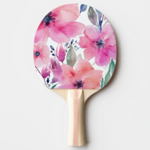 Raquette De Ping Pong Fleurs en Fleur   Fleurs Roses Peintes à l'Aquarel