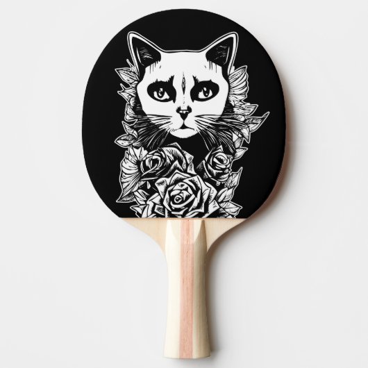 Raquette De Ping Pong Fleurs Et Chat Gothique (Devant)